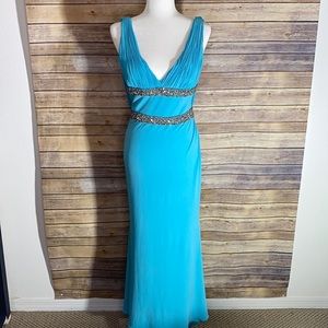 Sherri Hill Blue Formal Evening Gown wit Open Back